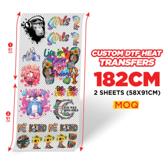 DTF Printed Sheet 58 x 200cm (2 Meter)