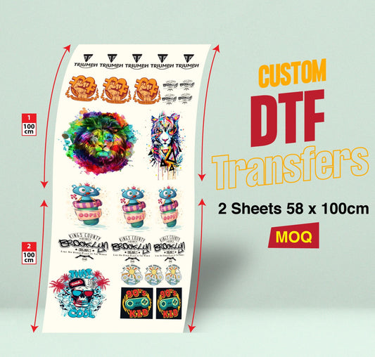 DTF Printed Sheet 58 x 100cm (1 Meter)